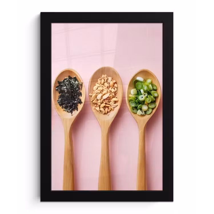 Poster met lijst - Ingrediënten - Lepels - Hout - Roze — 1