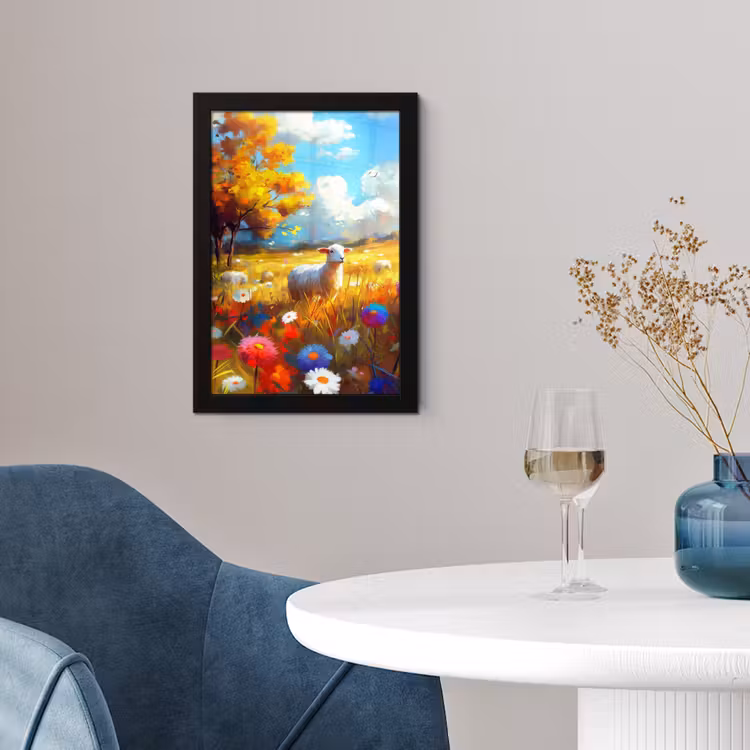 Poster met lijst - Schaap - Weide - Bloemen — 2