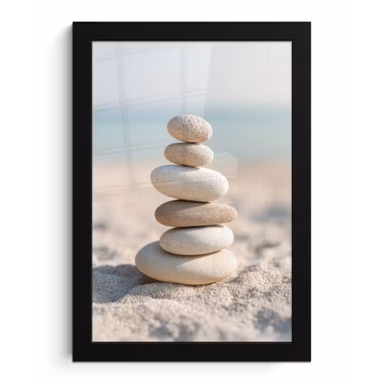 Poster met lijst - Stenen - Stapel - Zand - Zee — 1