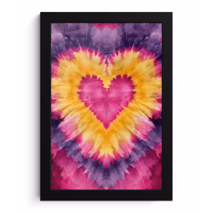 Poster met lijst - Tie dye - Hartvorm - Vlammen - Oranje — 1