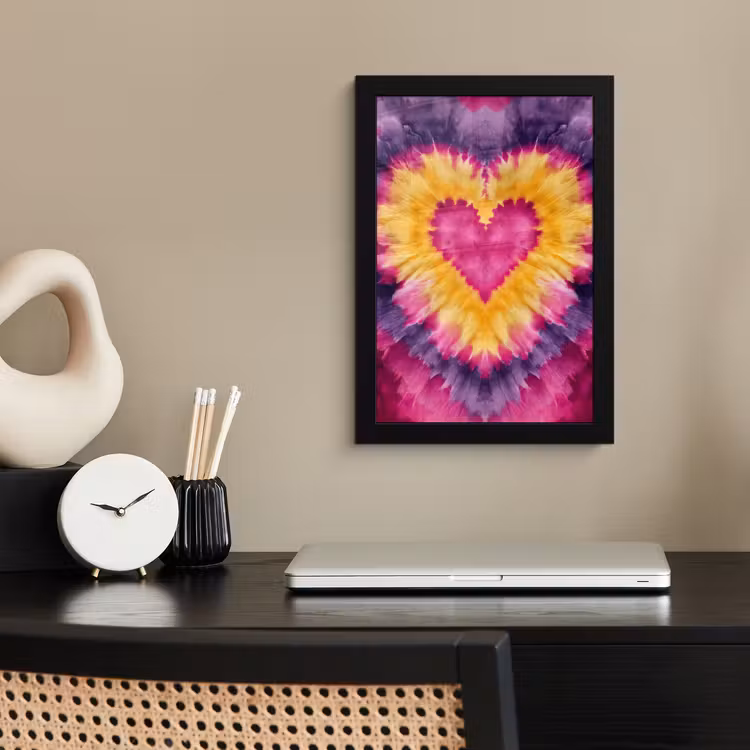 Poster met lijst - Tie dye - Hartvorm - Vlammen - Oranje — 3