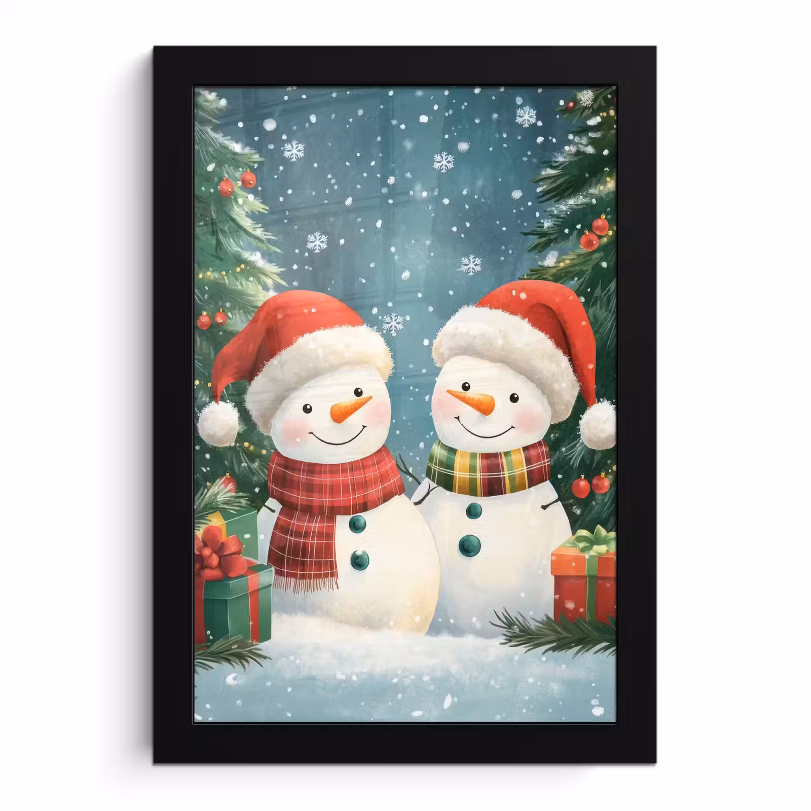 Poster met lijst - Sneeuwpop - Kerstsneeuw - Groen - Rood — 1