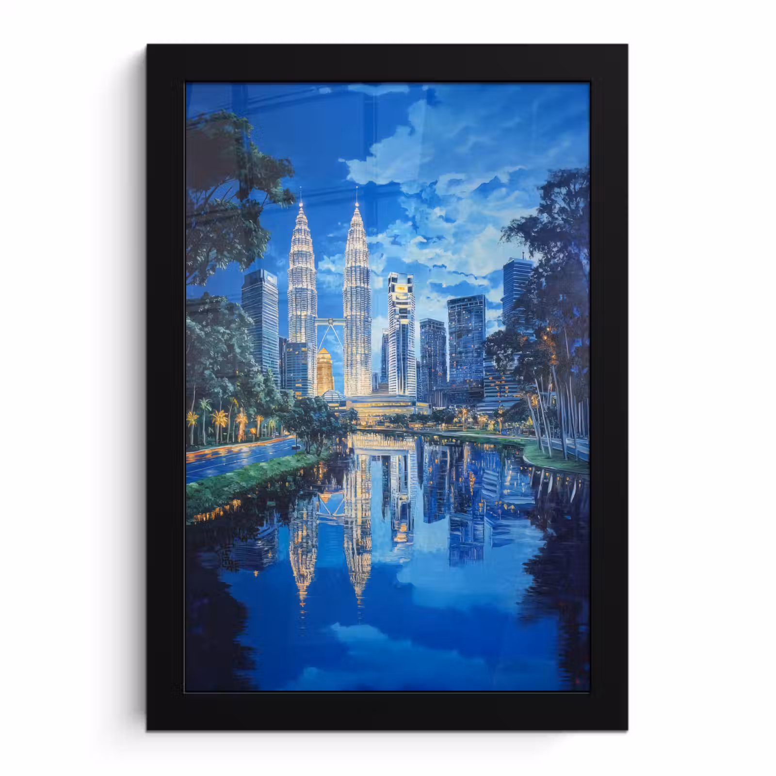 Poster met lijst - Stad Kuala Lumpur - Skyline - Wolkenkrabbers - Water — 1
