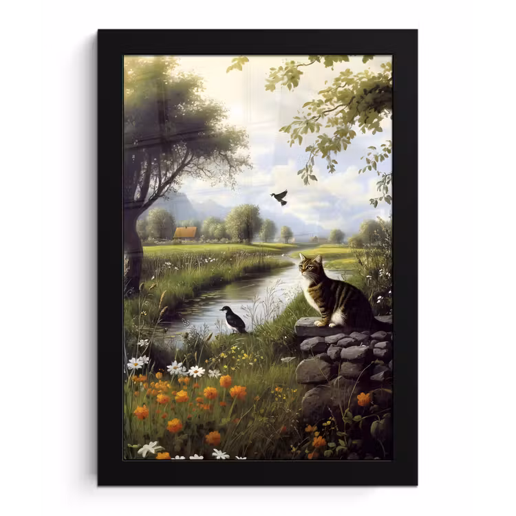 Poster met lijst - Kat - Beekje - Weide — 1