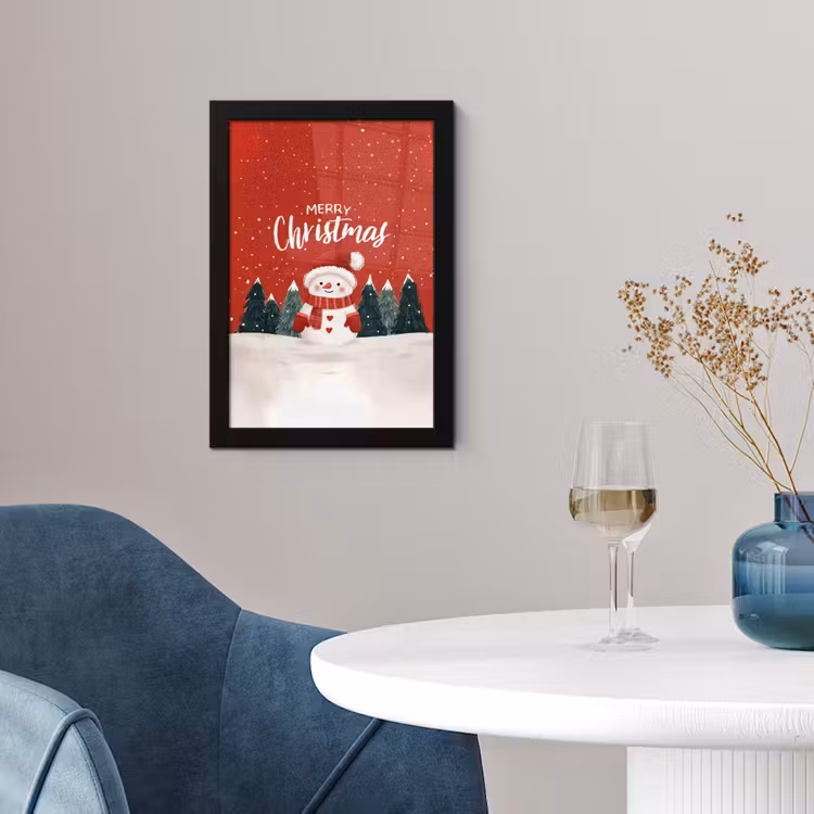 Poster met lijst - Kerstgroet - Sneeuw - Rood — 2