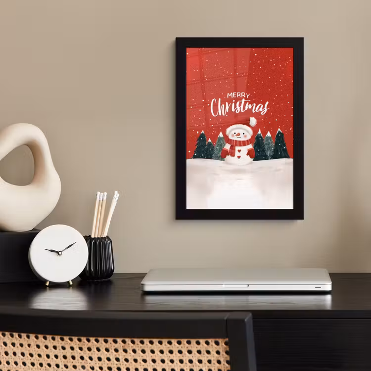 Poster met lijst - Kerstgroet - Sneeuw - Rood — 3