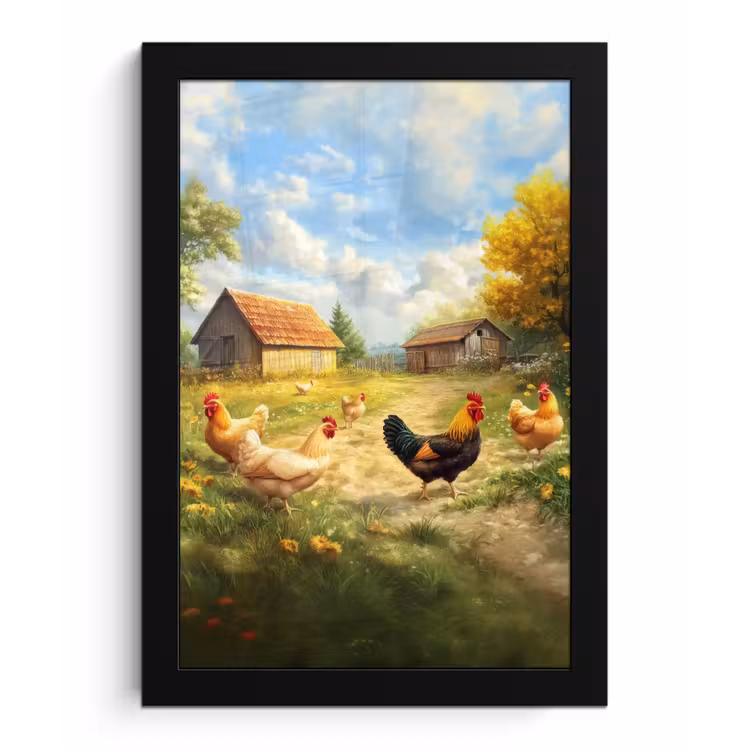 Poster met lijst - Kippen - Landelijke rust - Natuur — 1