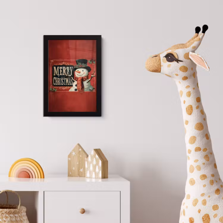 Poster met lijst - Klassiek - Kerstgroet - Sneeuwpop - Rood — 5