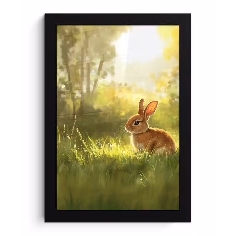 Poster met lijst - Konijn - Zonlicht - Bos — 1
