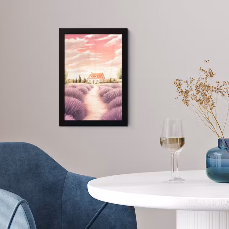 Poster met lijst - Lavendelveld - Huis - Paars — 2