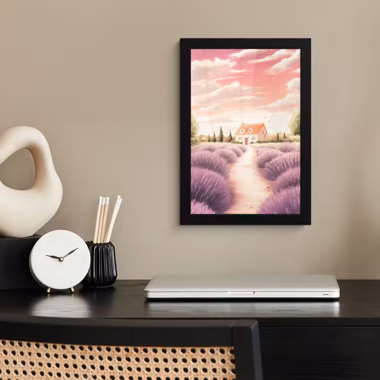 Poster met lijst - Lavendelveld - Huis - Paars — 3