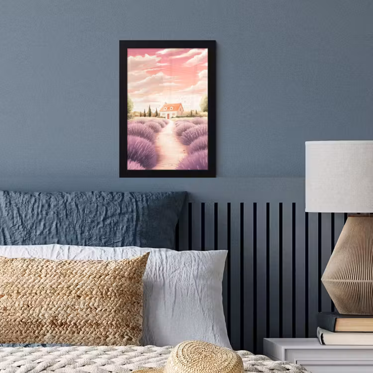 Poster met lijst - Lavendelveld - Huis - Paars — 4