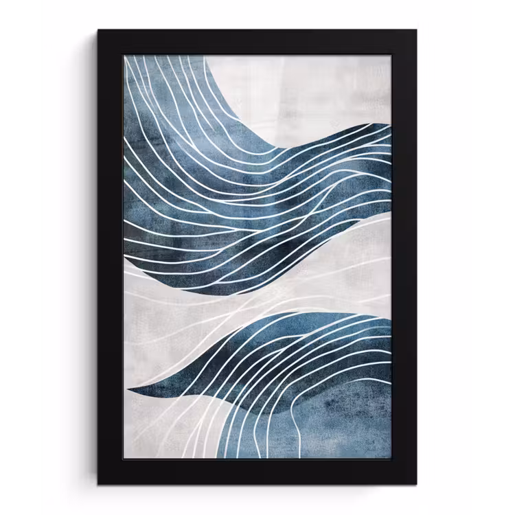 Poster met lijst - Lijnen - Golven - Abstract - Blauw — 1