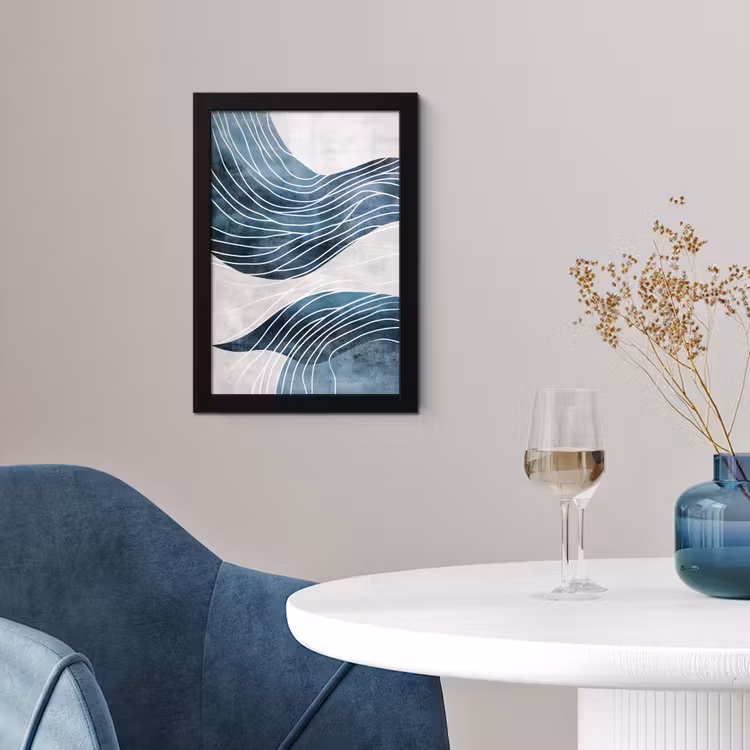 Poster met lijst - Lijnen - Golven - Abstract - Blauw — 2