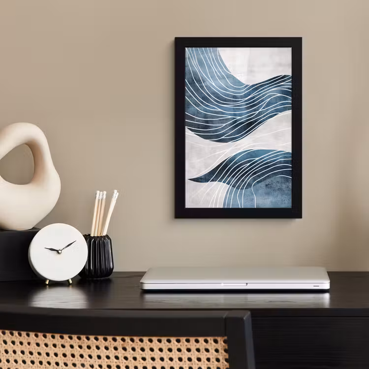 Poster met lijst - Lijnen - Golven - Abstract - Blauw — 3