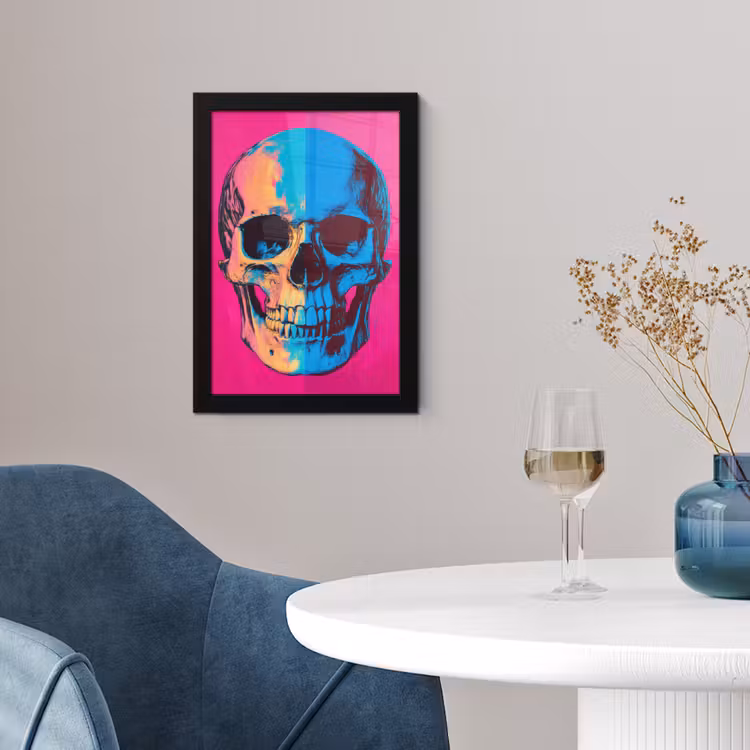 Poster met lijst - Neon - Blauw - Pop-art - Schedel — 2