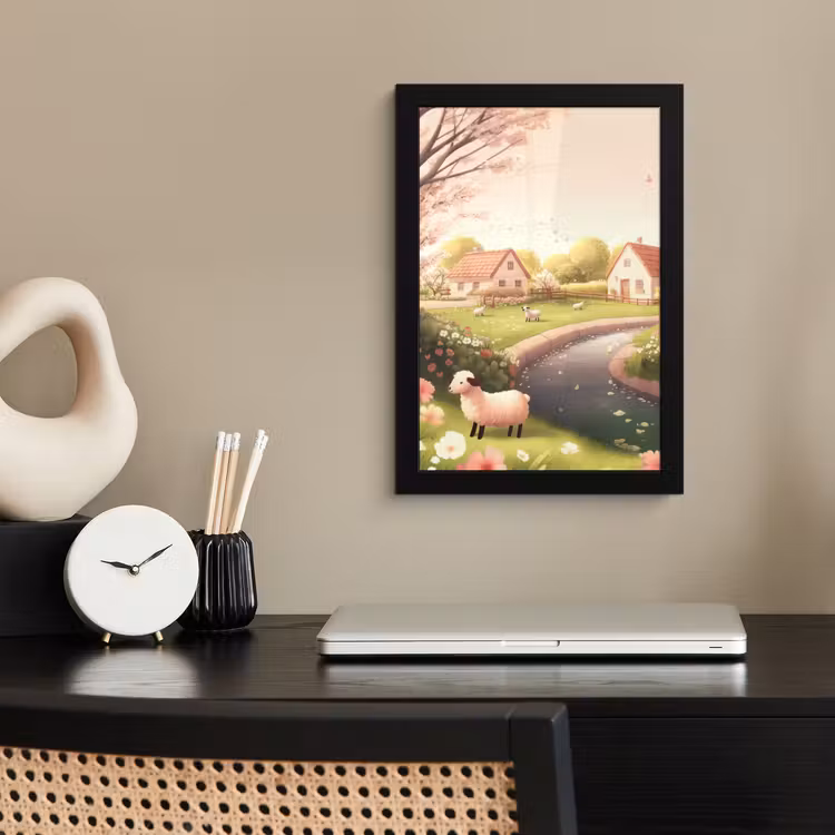 Poster met lijst - Schapen - Huisje - Platteland — 3