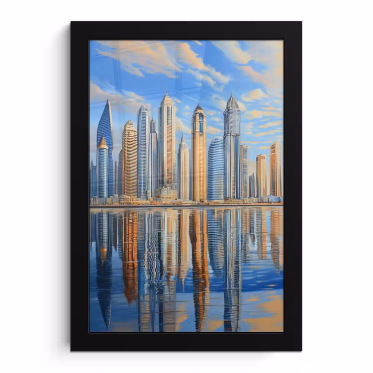 Poster met lijst - Skyline - Wolkenkrabbers - Water - Blauw — 1