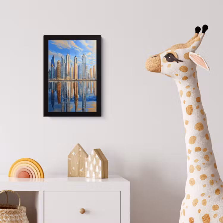 Poster met lijst - Skyline - Wolkenkrabbers - Water - Blauw — 5