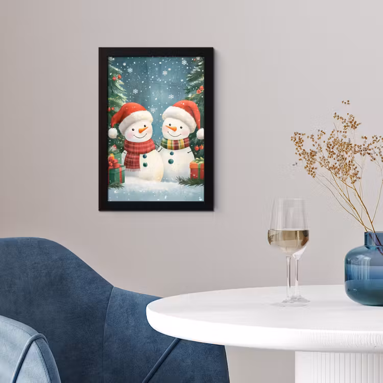 Poster met lijst - Sneeuwpop - Kerstsneeuw - Groen - Rood — 2