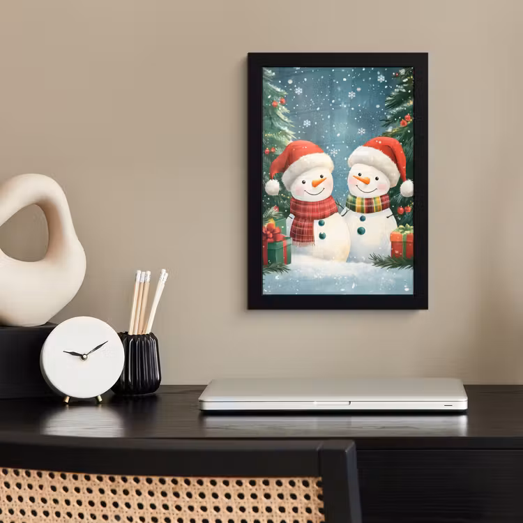 Poster met lijst - Sneeuwpop - Kerstsneeuw - Groen - Rood — 3