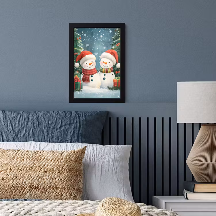 Poster met lijst - Sneeuwpop - Kerstsneeuw - Groen - Rood — 4
