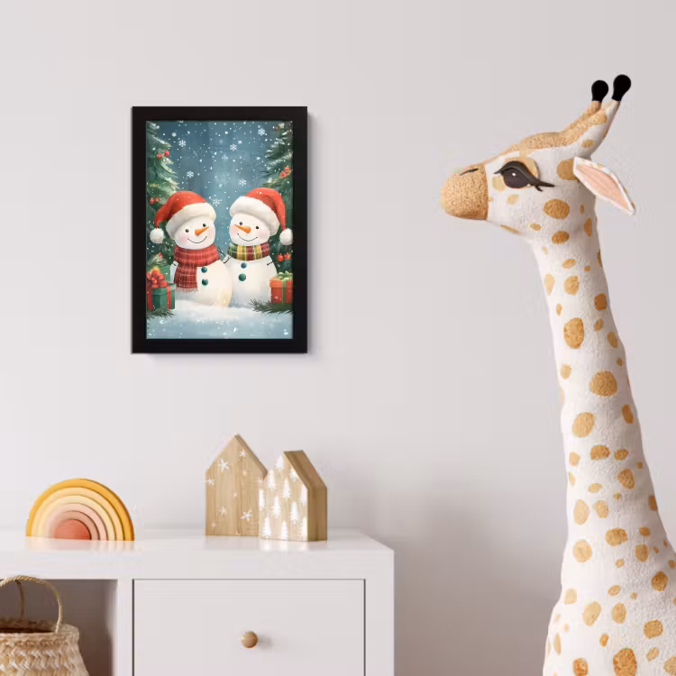 Poster met lijst - Sneeuwpop - Kerstsneeuw - Groen - Rood — 5