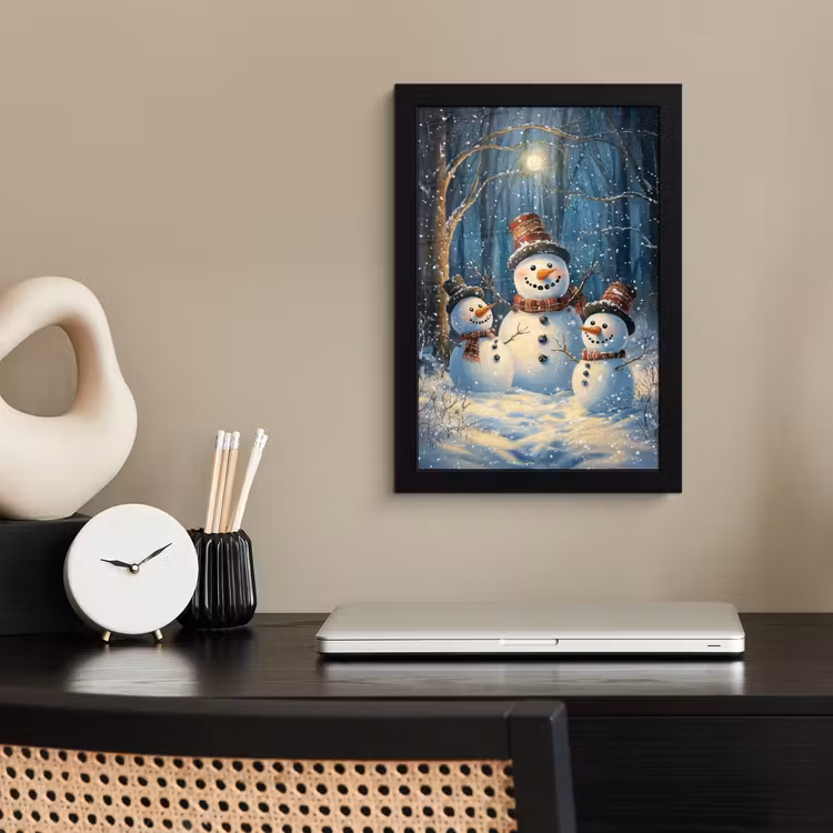Poster met lijst - Sneeuwpop - Sneeuw - Winter - Bos — 3