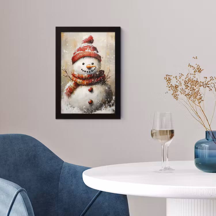 Poster met lijst - Sneeuwpop - Winter - Sneeuw - Beige — 2