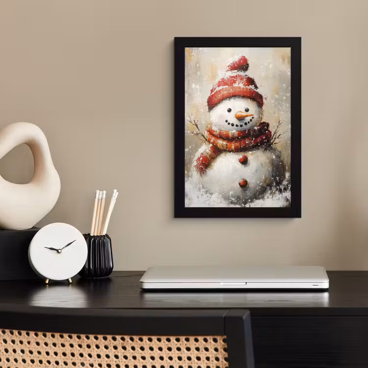 Poster met lijst - Sneeuwpop - Winter - Sneeuw - Beige — 3