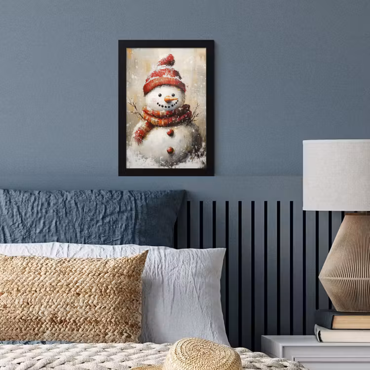 Poster met lijst - Sneeuwpop - Winter - Sneeuw - Beige — 4
