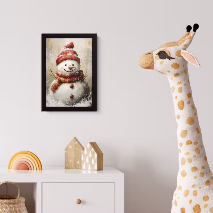 Poster met lijst - Sneeuwpop - Winter - Sneeuw - Beige — 5