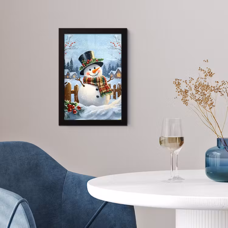 Poster met lijst - Sneeuwpop - Winterdorp - Kleurrijk — 2