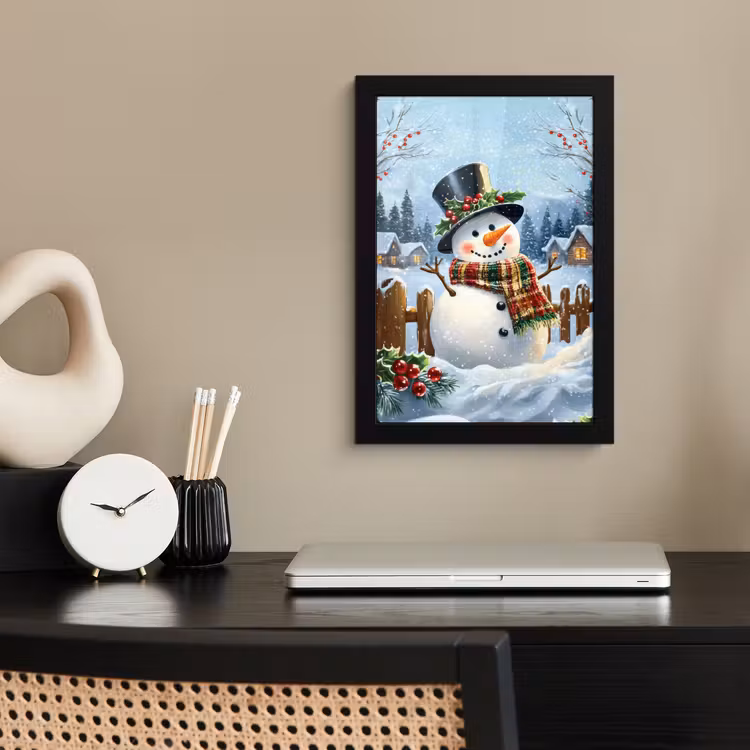 Poster met lijst - Sneeuwpop - Winterdorp - Kleurrijk — 3