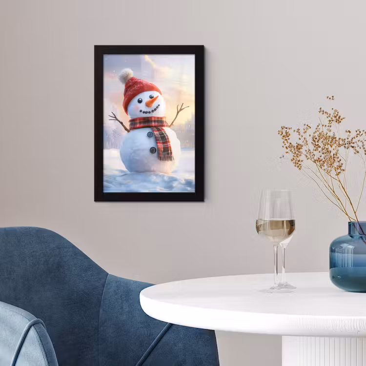 Poster met lijst - Sneeuwpop - Zonsondergang - Wit — 2
