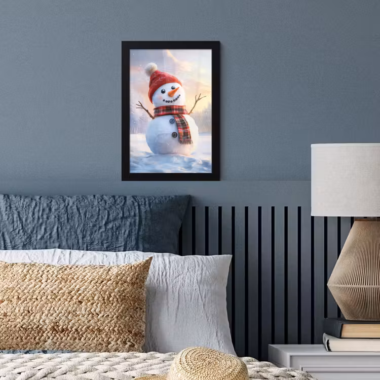 Poster met lijst - Sneeuwpop - Zonsondergang - Wit — 4