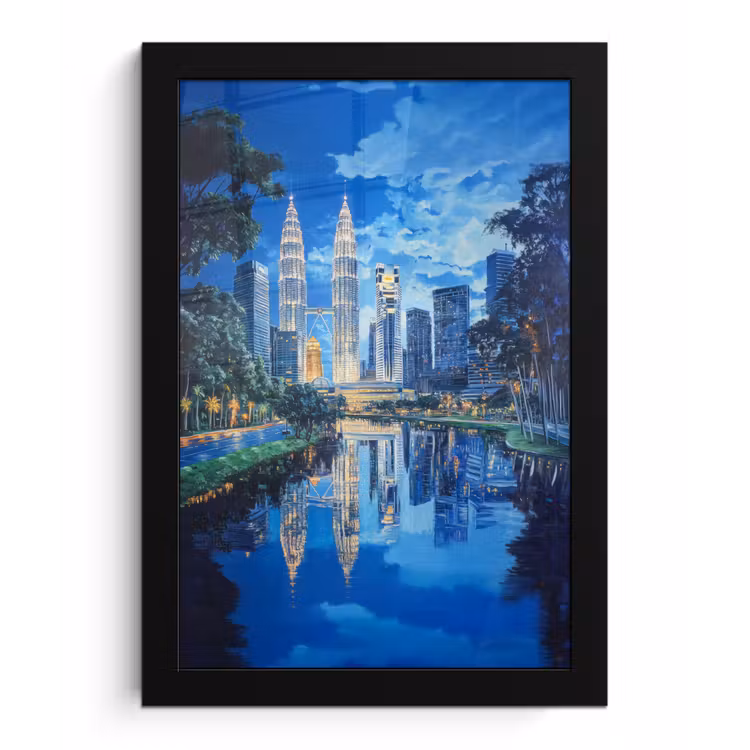 Poster met lijst - Stad Kuala Lumpur - Skyline - Wolkenkrabbers - Water — 1