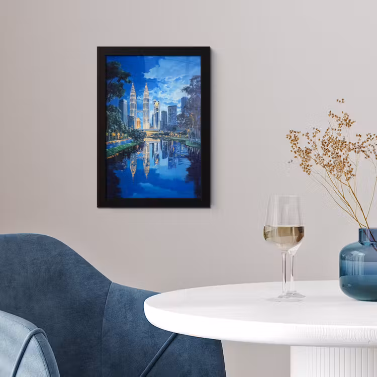 Poster met lijst - Stad Kuala Lumpur - Skyline - Wolkenkrabbers - Water — 2