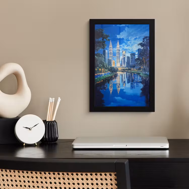 Poster met lijst - Stad Kuala Lumpur - Skyline - Wolkenkrabbers - Water — 3