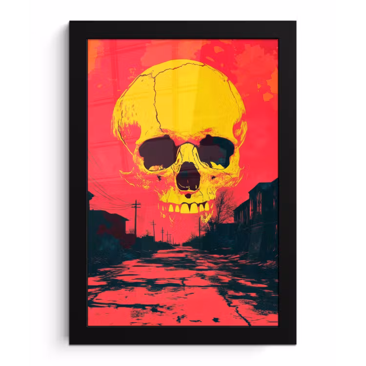 Poster met lijst - Straat - Verlaten - Schedel - Geel — 1