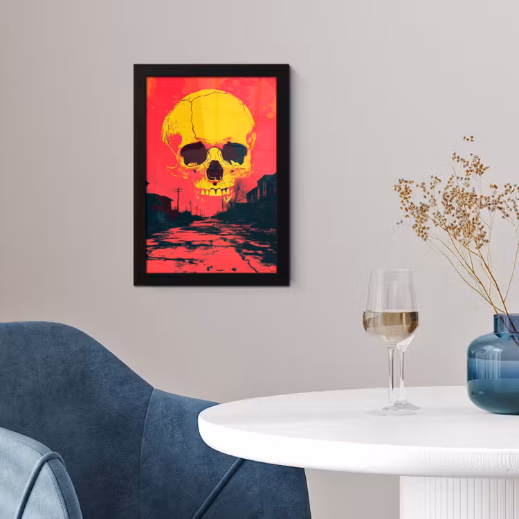 Poster met lijst - Straat - Verlaten - Schedel - Geel — 2