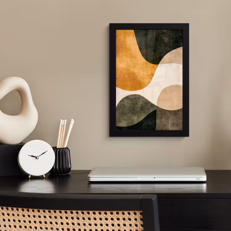 Poster met lijst - Vormen - Okergeel - Abstract — 3
