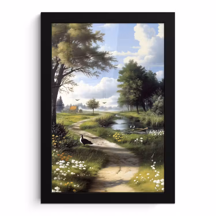 Poster met lijst - Zandpad - Groen landschap - Water — 1