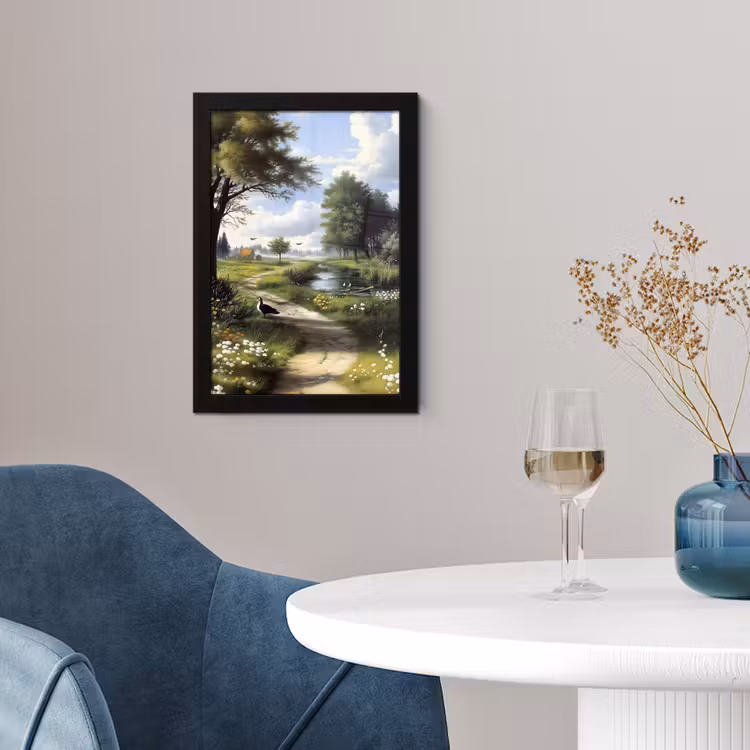 Poster met lijst - Zandpad - Groen landschap - Water — 2