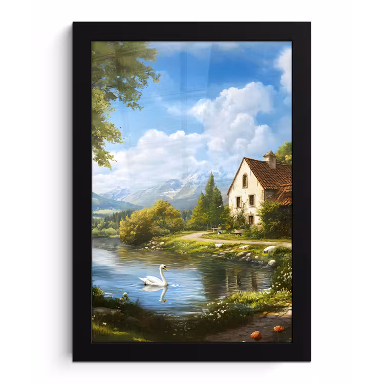 Poster met lijst - Zwaan - Bomen - Rust — 1