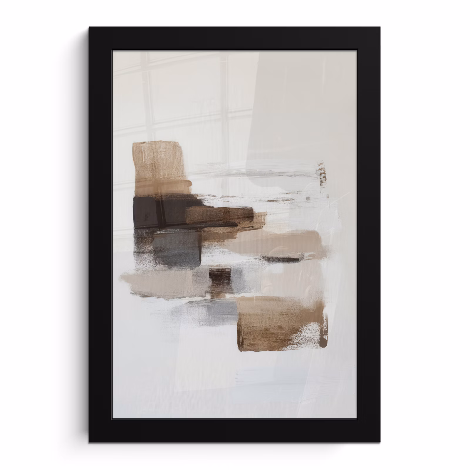 Poster met lijst - Penseelstreken - Balans - Beige - Bruin — 1