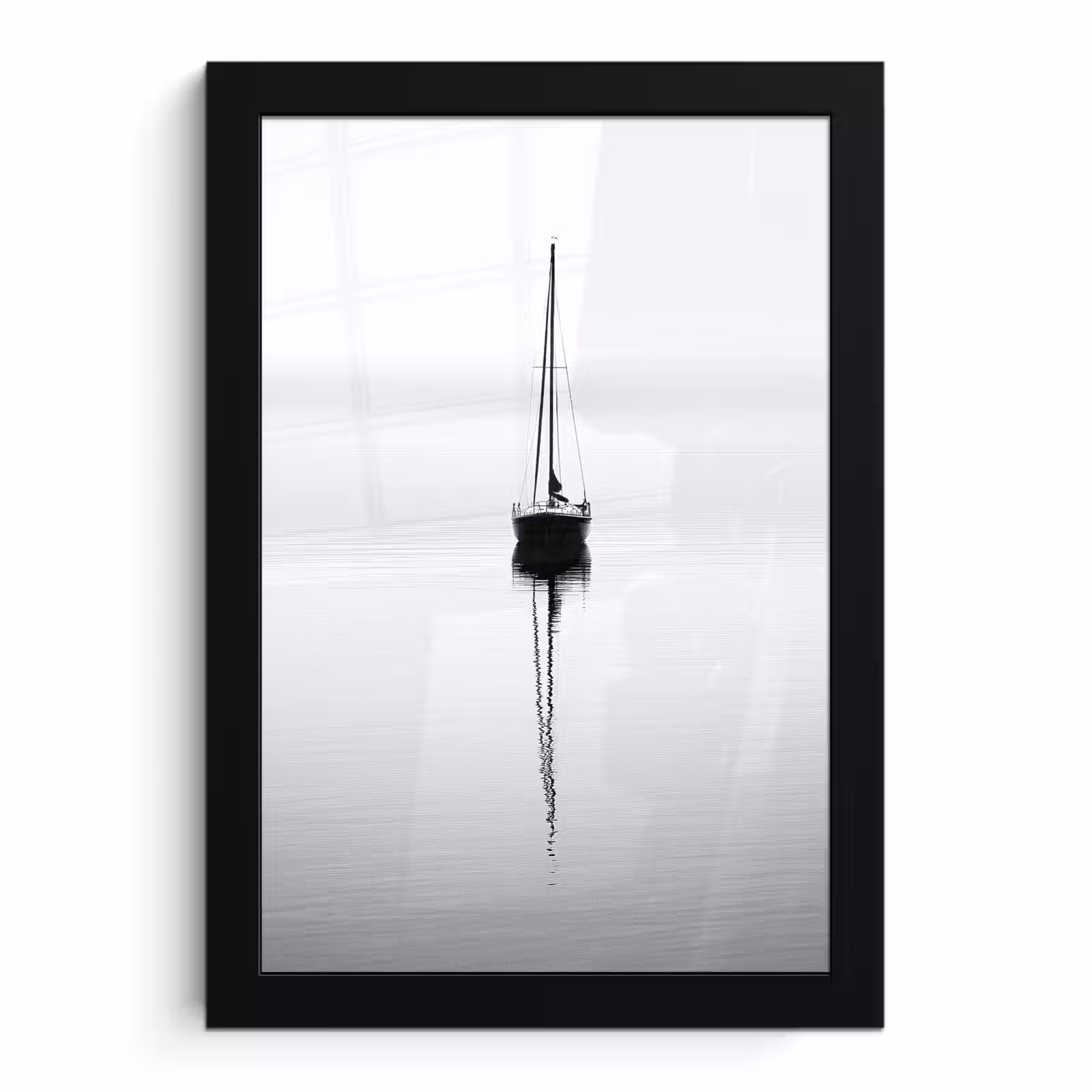 Poster met lijst - Zeilboot - Zwart - Water - Silhouet — 1