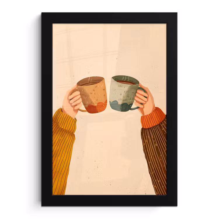 Poster met lijst - Illustratie - Mokken - Proosten - Bruin — 1