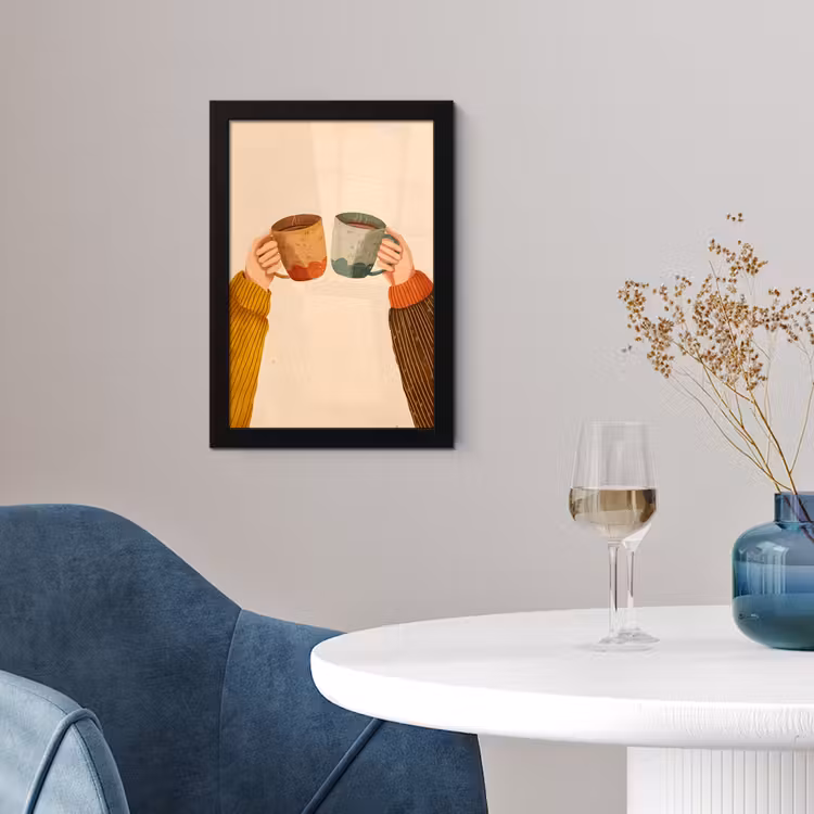 Poster met lijst - Illustratie - Mokken - Proosten - Bruin — 2