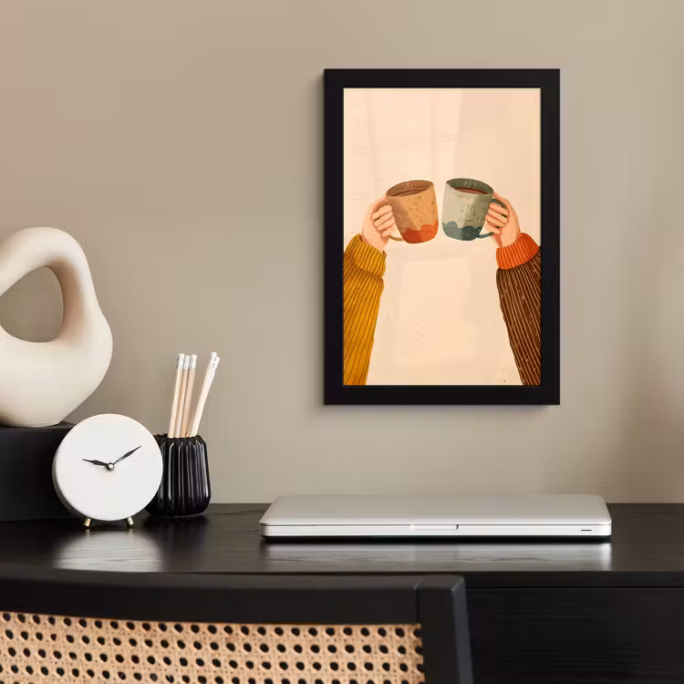Poster met lijst - Illustratie - Mokken - Proosten - Bruin — 3